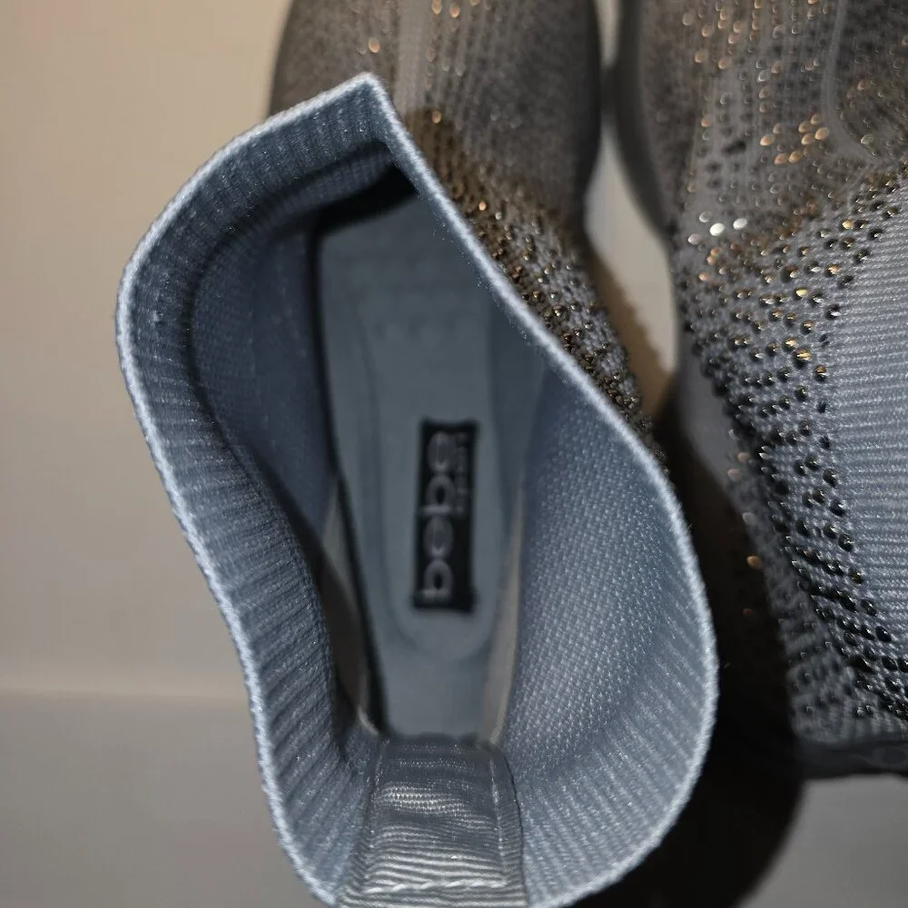 Bebe Rhinestone Sock Boots Womens 9 Gray Sparkly Platform Sneaker Boot Glam